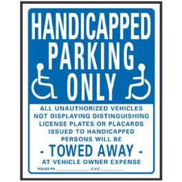 "Handicapped Parking Only" Sign, Blue & White Plastic, 19 x 15-In.