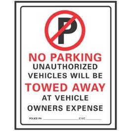 "No Parking" Sign, Red/Black Plastic, 19 x 15-In.