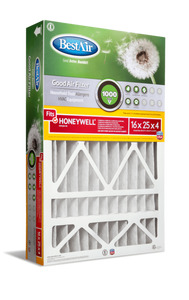 BestAir® 16 x 25 x 4, Air Cleaning Furnace Filter, MERV 8, Removes Allergens & Contaminants, For Honeywell Models