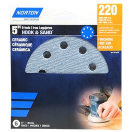 8-Hole Ceramic Sanding Discs, 220 Grit, 5-In., 3-Pk.