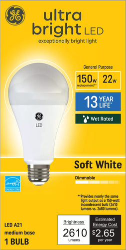 GE Ultra Bright LED 150 Watt Replacement A21 General Purpose Bulb (Soft White (1 Pack))