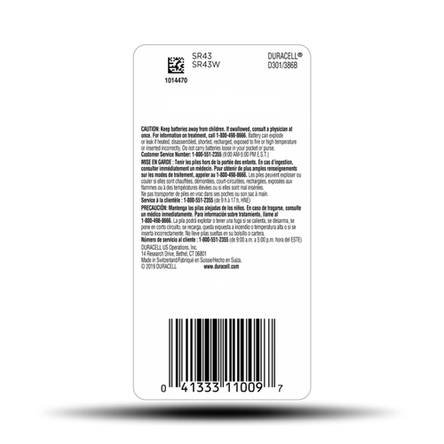 Duracell 301/386 Silver Oxide Button Battery