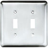 Toggle Wall Plate, 2-Gang, Stamped, Round, Polished Chrome Steel