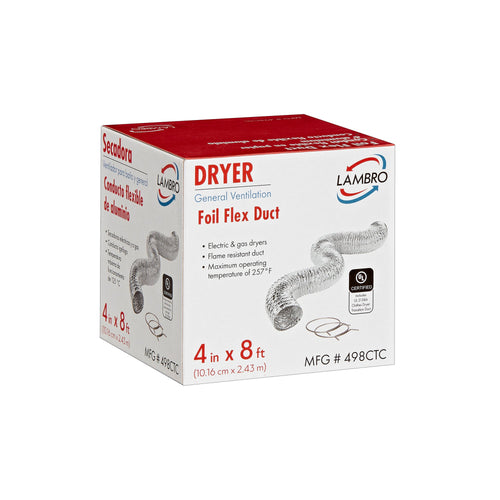 Lambro Industries 4 inch x 8 foot UL 2158A Clothes Dryer Transition Foil Flex Duct Kit