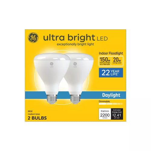 GE Ultra Bright LED 150 Watt Replacement, Daylight, BR30 Indoor Floodlight Bulbs (2 Pack)
