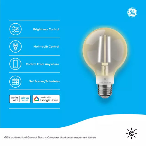 GE Cync G25 Smart LED Light Bulb, Soft White Decorative Globe Light Bulb, Works with Alexa and Google Home