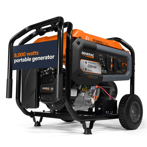 Generac Portable Generator, 8000W | Electric Start with COsense | 49ST/CSA