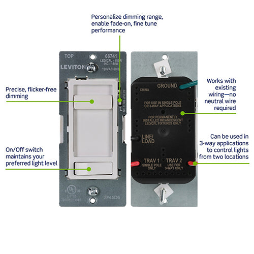 Leviton SureSlide Dimmer Switch for Dimmable LED, CFL, and Incandescent Lighting
