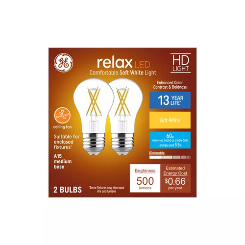 GE Relax HD A15 LED Light Bulbs Ceiling Fan Lights 60 Watt Replacement Soft White