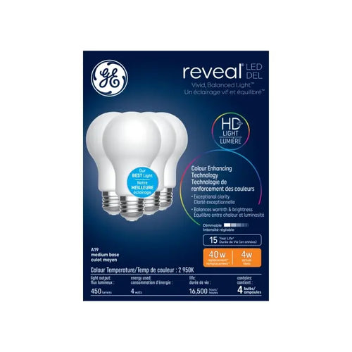 GE Reveal HD+ LED 40 Watt Replacement, Reveal, A19 General Purpose Bulbs