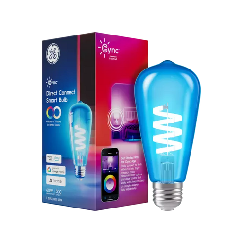 GE Cync ST19 Smart LED Light Bulb, Color Changing WiFi Light, Works With Alexa and Google Home, Edison Style Light Bulb