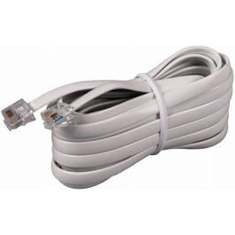 Phone Line Cord, White,  15-Ft.