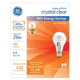 Halogen Light Bulbs, A19, Clear, 29-Watts, 2-Pk.