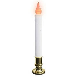 Christmas Candle, Electric With Timer, Clear Flame, White/Brass, 9-In.