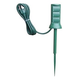 Outdoor Power Stake, 3-Outlet, Green, 6-Ft. Cord