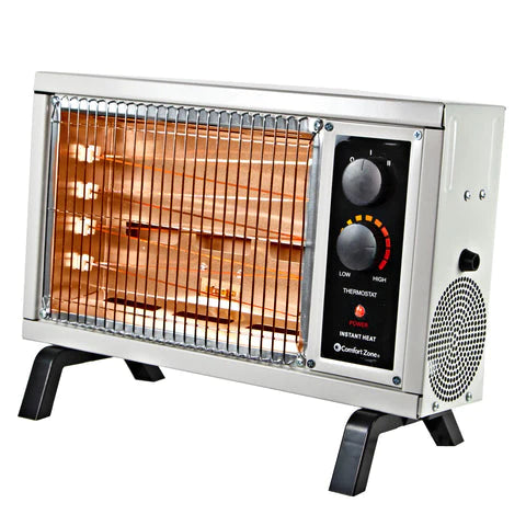 Comfort Zone Electric Radiant Space Heater W/Adjustable Thermostat In Ivory