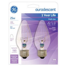 Auradescent Light Bulb, Flame, 25-Watts, 2-Pk.