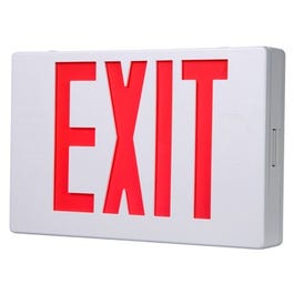 LED Exit Sign, Battery Back-Up, Red & White Thermoplastic