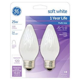Decorative Light Bulb, Flame Shape, White, 25-Watts, 2-Pk.