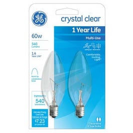 Candelabra Light Bulb, Blunt Tip, Clear, 60-Watts, 2-Pk.