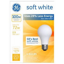 A-Line Halogen Light Bulb, Soft White, 72-Watts, 4-Pk.