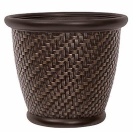 Garden Planter, Plastic, Chocolate Wicker-Look, 18-In.