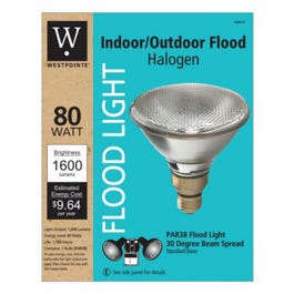 Flood Light Bulb, Halogen, Indoor/Outdoor, Par 38, 80-Watts