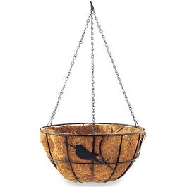Hanging Flower Basket, Perching Birds Design, Coco Liner, 7 x 14-In.