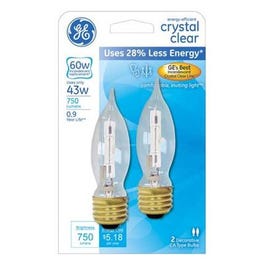 Halogen Chandelier Light Bulbs, Candle Shape, Clear, 750 Lumens, 43-Watts, 2-Pk.