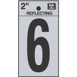 Address Numbers, "6", Reflective Black/Silver Vinyl, Adhesive, 2-In.