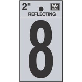 Address Numbers, "8", Reflective Black/Silver Vinyl, Adhesive, 2-In.