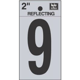 Address Numbers, "9", Reflective Black/Silver Vinyl, Adhesive, 2-In.