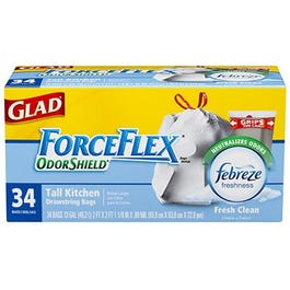 ForceFlex Tall Kitchen Bags, Drawstring, Fresh Clean Scent, 13-Gal., 34-Ct.