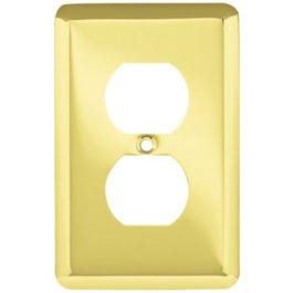 Duplex Wall Plate, 1-Gang, Stamped, Round, Polished Brass Steel