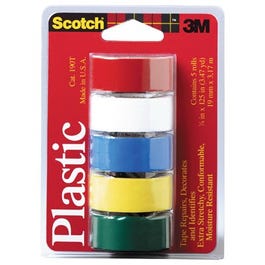 Colored Plastic Tape, Assorted, .75 x 125-In., 5-Pk.
