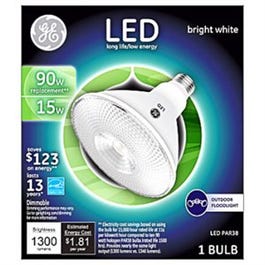 LED Flood Light Bulb, Medium Base, Bright White, Clear, 15-Watts