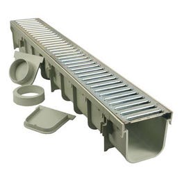 Pro Series Channel Drain Kit, Polyolefin and Steel with Metal Grate, 5 x 39-In.