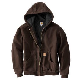 Active Quilted Flannel-Lined Jacket With Hood, Dark Brown, XL