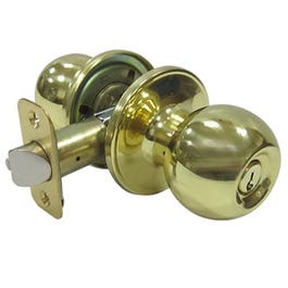 Ball-Style Knob Entry Lockset, Polished Brass