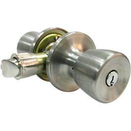 Mobile Home Entry Lockset, Tulip-Style Knob, Stainless Steel