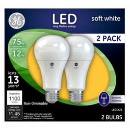 LED Light Bulbs, Soft White, 1100 Lumens, 12-Watts, 2-Pk.