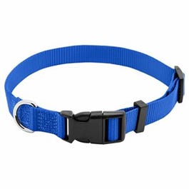 Dog Collar, Adjustable, Blue Nylon, Quadlock Buckle, 3/8 x 8 to 12-In.