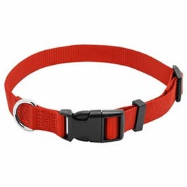 Dog Collar, Adjustable, Red Nylon, Quadlock Buckle, 3/8 x 8 to 12-In.