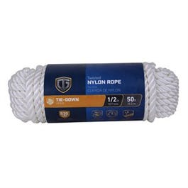 Nylon Rope, Twisted, White, 1/2-In. x 50-Ft.