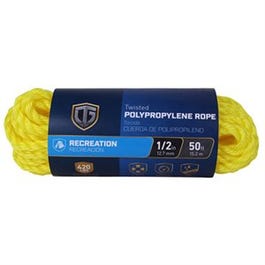 Polypropylene Rope, Twisted, Yellow, 1/2-In. x 50-Ft.