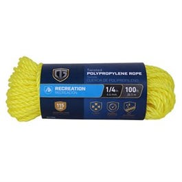 Polypropylene Rope, Twisted Braided, Yellow, 1/4-In. x 100-Ft.