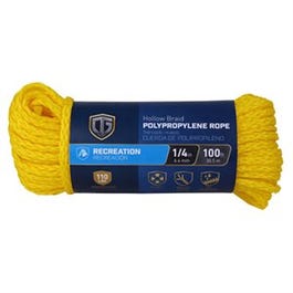 Polypropylene Rope, Hollow Core, Yellow, 1/4-In. x 100-Ft.