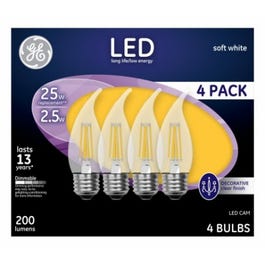Decorative LED Light Bulbs, Soft White, Clear, Dimmable, 200 Lumens, 2.5-Watts, 4-Pk.