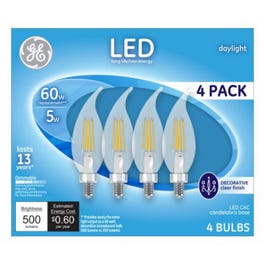 Decorative LED Light Bulbs, Candelabra Base, Daylight, Clear, Dimmable, 500 Lumens, 5-Watts, 4-Pk.