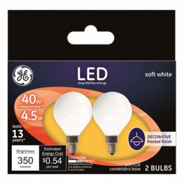 Decorative LED Light Bulbs, Candelabra Base, Soft White, Frosted, Dimmable, 350 Lumens, 4.5-Watts, 2-Pk.